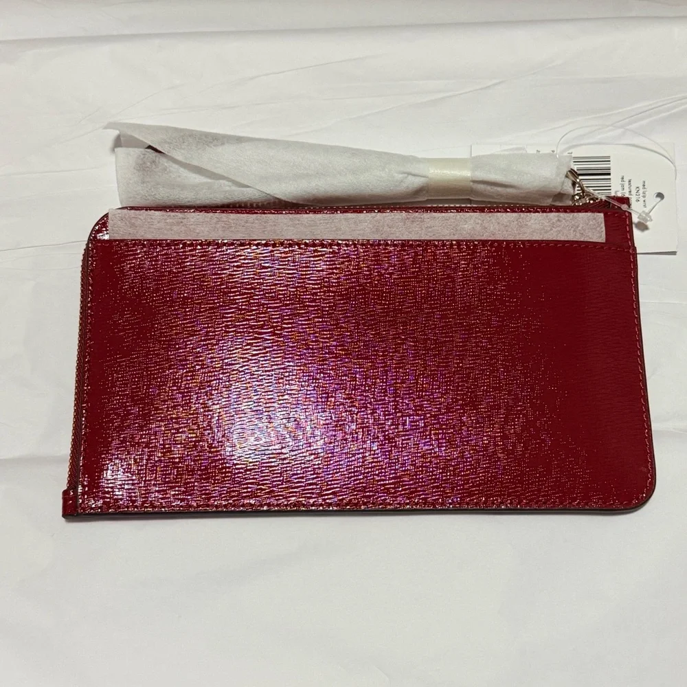 NWT Kate Spade Lucy Medium L-Zip Wristlet in Textured Patent Leather Red Jam - Picture 5 of 7